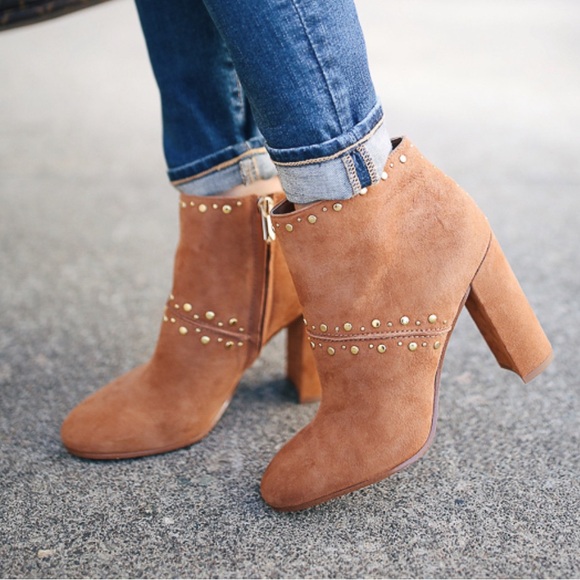 Sam Edelman Chandler Brown Suede Gold Studded High-Heel Ankle Boot 8 - Picture 4 of 14